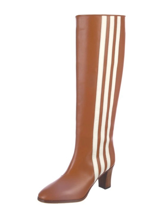 GUCCI x Adidas Brown Leather 73Mm Knee High Stripe Boots Size 8.5(US) NIB 715584 - Picture 2 of 10